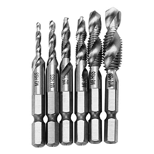 6pcs HSS 1/4 Inch Hex Shank Combination Drill Tap Bit Set UNC or Metric Deburr Countersink Bits (Random: Mode)