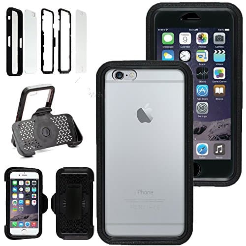 For iPhone 6/6S Case, Kecko® Heavy Duty Protective Clear Shockproof Slim Bumper Rugged Hybrid Soft Case W/ Screen Protector And Belt Clip Holster for Apple iPhone 6/6S (Black)