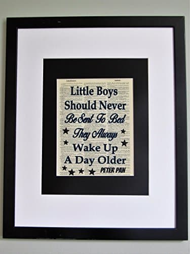 Little Boys Should Never Be Sent To Bed Peter Pan Quote On Upcycled Vintage Dictionary Page Wall Décor Nursery Decor