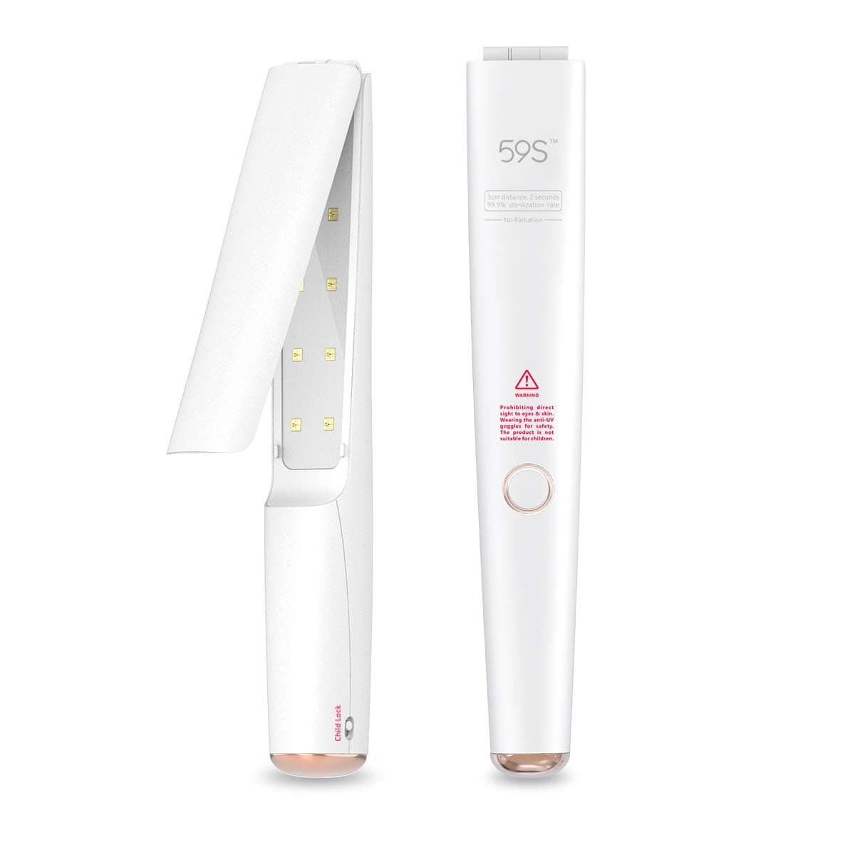 UV Light Sterilizer, 59S Portable UVC Sterilizer 3min Fast Sterilization 99.9% with 20 LED Lamp Beads, with SGS Certified, Handheld Disinfection Lamp Rechargeable Foldable Easy to Carry