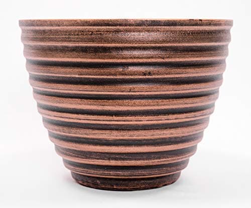 Set of 2 Honey Pot Grooved Circle Pattern Decorative Plastic Planter 10WX8H inches for Garden, Patio, Office, Deck, Balcony and other Home Decor Perfect for Fall Thanksgiving Winter (Grooved, Copper)