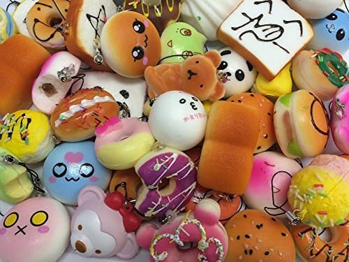 15PCS Popular Squishy Bun Phone Charms Super Soft Mini Bread Bag Key Pendants Toys