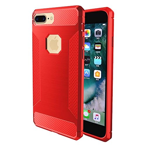 iPhone 7 Plus case, CROSSTREESPORTS Rugged Armor Resilient Shock Absorption and Carbon Fiber Design for iPhone 7 Plus 5.5 inch 2016 (Carbon Fiber-Red)
