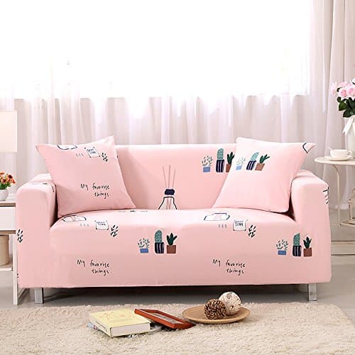 LINGJUN Sofa Lounge Covers Brushed Floral Print 1 2 3 4 Seat Stretch Elastic Slipcover Sofa Cover Couch Furniture L Shape Protector Fit (2 Seater, Princess pink)