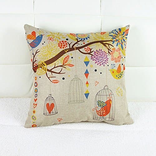 seamlesswood Sofa Bird and Cage Square Custom Throw Pillow Case Personalized Cushion Cover Pillowcase Pillow Cover 16x16inch
