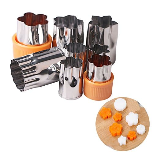 Vegetable Fruit Cookie Cutter Set Small Stainless Steel Cookie Press Kit Mold Cute Cartoon Flower Shapes Kitchen Hand Cooking Tool Gadgets for Kids Sandwich Food Making 8PCS