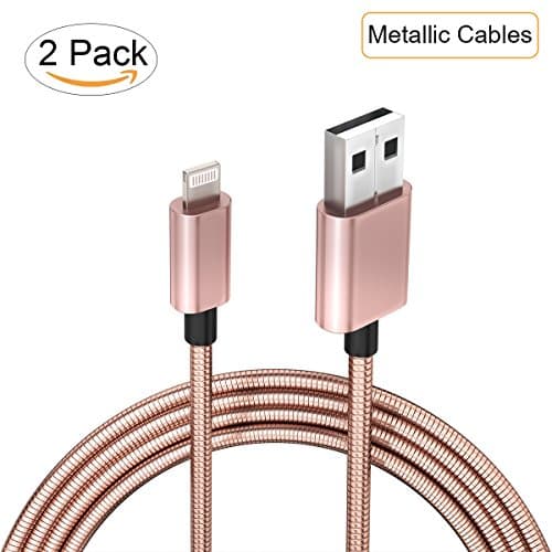 Luxury Metallic Braided iPhone Lightning Cable,Safe Charging Cords USB Charger - Fast Charging Data Sync Line for iPhone 7 7 Plus/ X / 8 8 Plus/ 6 6s Plus/ 5S , iPad and More(Rose Gold, 3.3 FT,2 Pack)