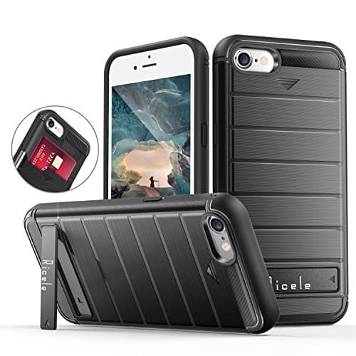 iPhone 7 Case, Ricele Impact Resistant Hybrid iPhone 7 Wallet Case Slim Fit Protective Shell Shockproof Rubber Bumper No-Slip Hard Cover Card Holder with Self Stand for iPhone 7 (Black)