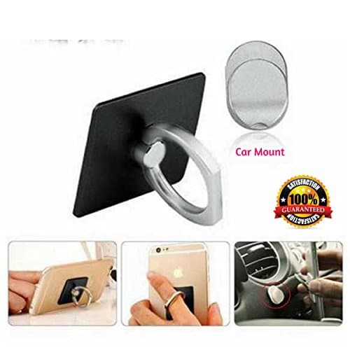 Phone Ring for Secure & Safe Grip and Stand - Attaches to Any Phone, Smartphone, iPad, or Tablet with Flat Rear Surface – Includes Universal Car Mount – Compact & Slim, Rotates 360 & Swivels 180