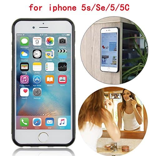 iPhone 5/5S/Se/5C Case, Anti Gravity Phone Case Magical Nano Can Stick to Glass, Whiteboards, Tile and Smooth Flat Surfaces(Black 4")