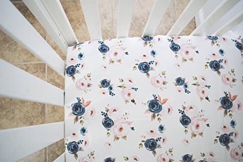 Blue and Blush Floral Fitted Crib Sheet