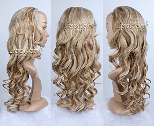 Liaohan 3/4 Half Wig Fall Long Curly Highlight Hair Fall Brown Mixed Blonde Wig for Women 26H613