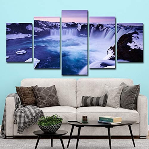 ZEMER Prints on Canvas Wall Art 5 Panel Waterfall Landscape Picture Modern Artwork for Living Room Bedroom Walls Decoration,B,25x38x2+25x50x2+25x63x1
