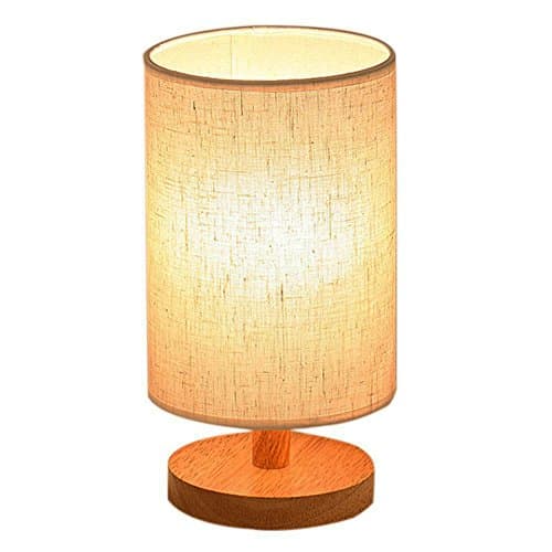Minimalist Modern Japanese Solid Wood Table Bedside Desk Lamp Stand Lights with Fabric Linen Shadefor Beedroom, Living Room