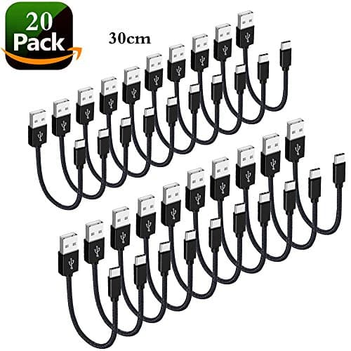 20Pack USB Type C Cable, AOSOK Short USB C Cable 1ft/30CM Braided Cord USB Type A to C Fast Charger for Samsung Galaxy S9,Note 8,S8 Plus,LG V30 V20 G6 G5,Google Pixel,Nexus 6P 5X (20pc Black)