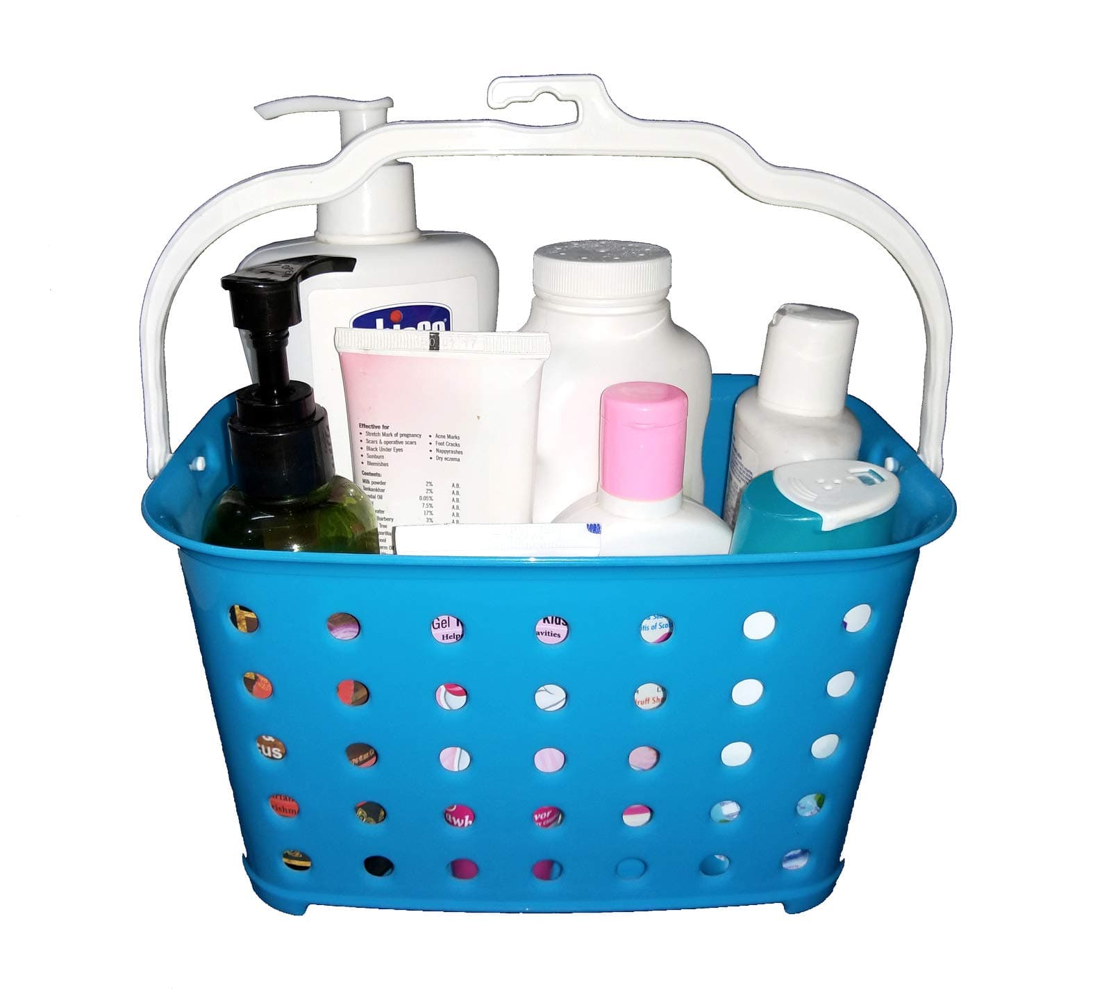 NK-STORE's Set of 2 Plastic Multipurpose Storage Basket Container with Handles for Skin Care Cosmetic Organizer Fruit Vegetable Kitchen Bathroom (Blue-Pink)