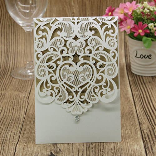 Laser Cut Wedding Invitations Kits 50 Packs Eleva Laser Cut Wedding Invitations with Blank Printable Paper and Envelopes for Wedding,Birthday Parties,Baby Shower (White)