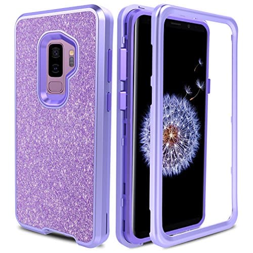 AMENQ Galaxy S9 Plus Case, Galaxy S9 Plus Case Purple, 3 in 1 Ultra Hybrid Heavy Duty Full Body Soft Gel Rubber TPU…