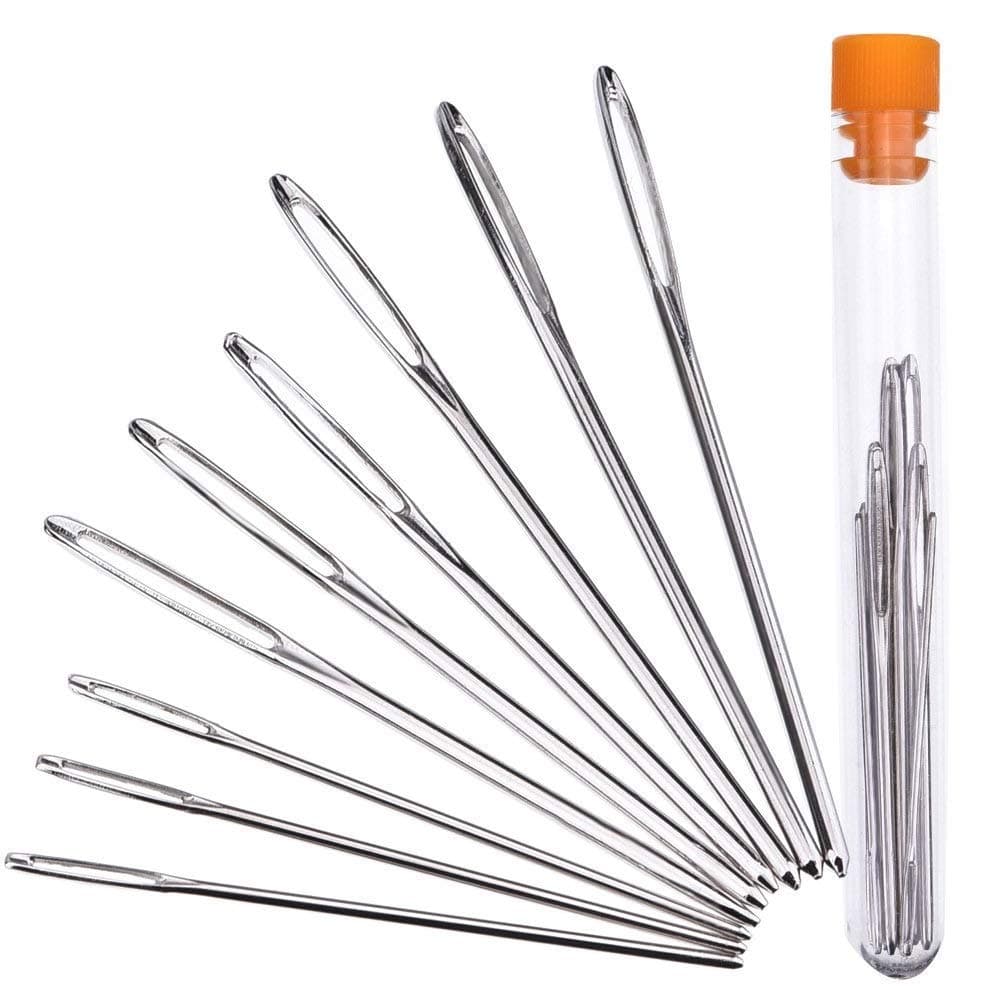 YINGKESI 9 Large Eye Stitching Needles - 3 Sizes - Big Eye Hand Sewing Needles in Clear Storage Tube