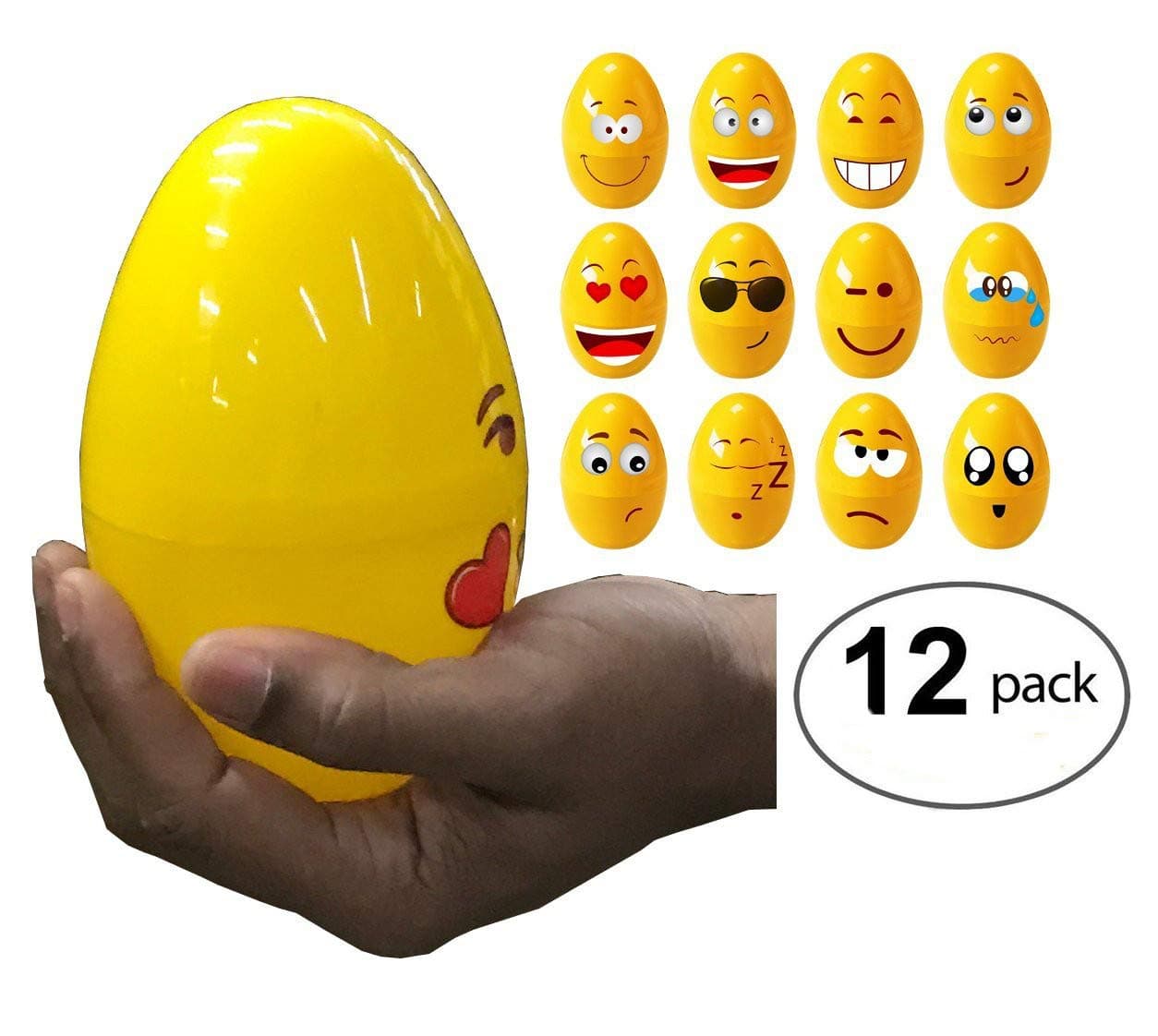 Sanvult 12 Large 5.5" Emoji Easter Eggs - Jumbo Egg Containers Fill Them with Party Favor Toys