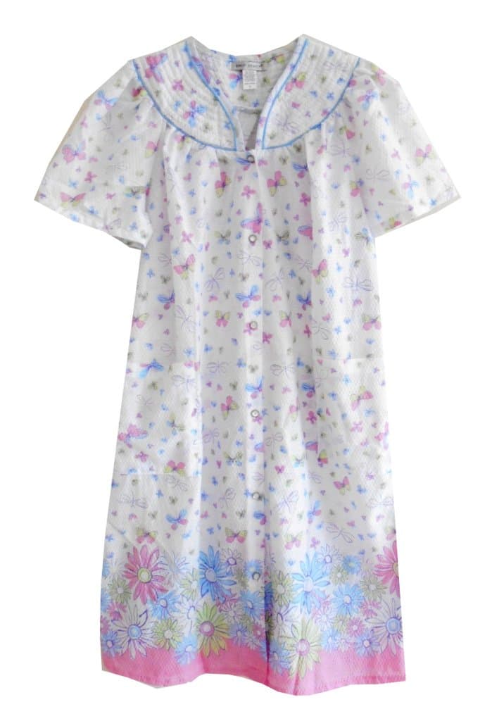 Trapunta Plisse Snap Front Duster Housecoat (Butterflies)