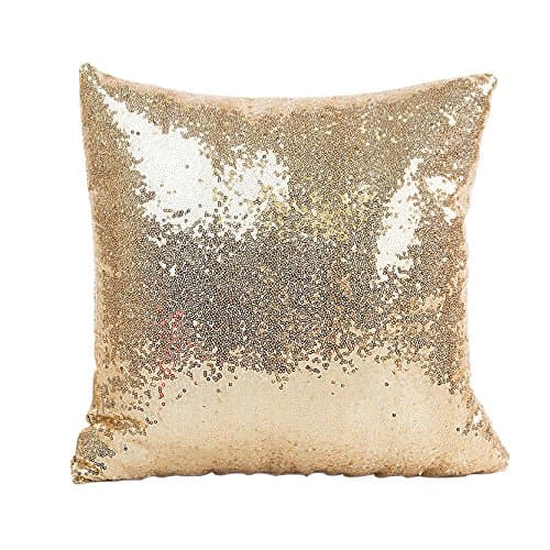 YooKa Sequins Pillow Cushion Case, Glitter Paillette Sequins Throw Pillow Case Decorative Glitzy Comfy Satin Solid Color Throw Pillow Cover 16"X16" Gold