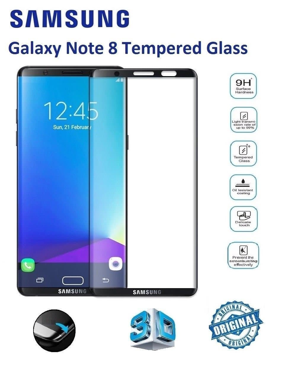 Blaspheme™ Premium Case Friendly 3D Tempered Glass Screen Protector for Samsung Galaxy Note 8 Full Black