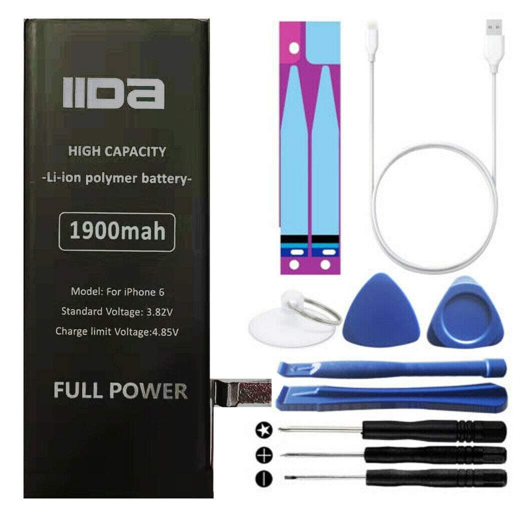 IIDA iPhone 6 Battery Replacement 1900 mah high Capacity Full Power 0 crycle with Replacement Tool kit, Adhesive, Charging/sync Cable