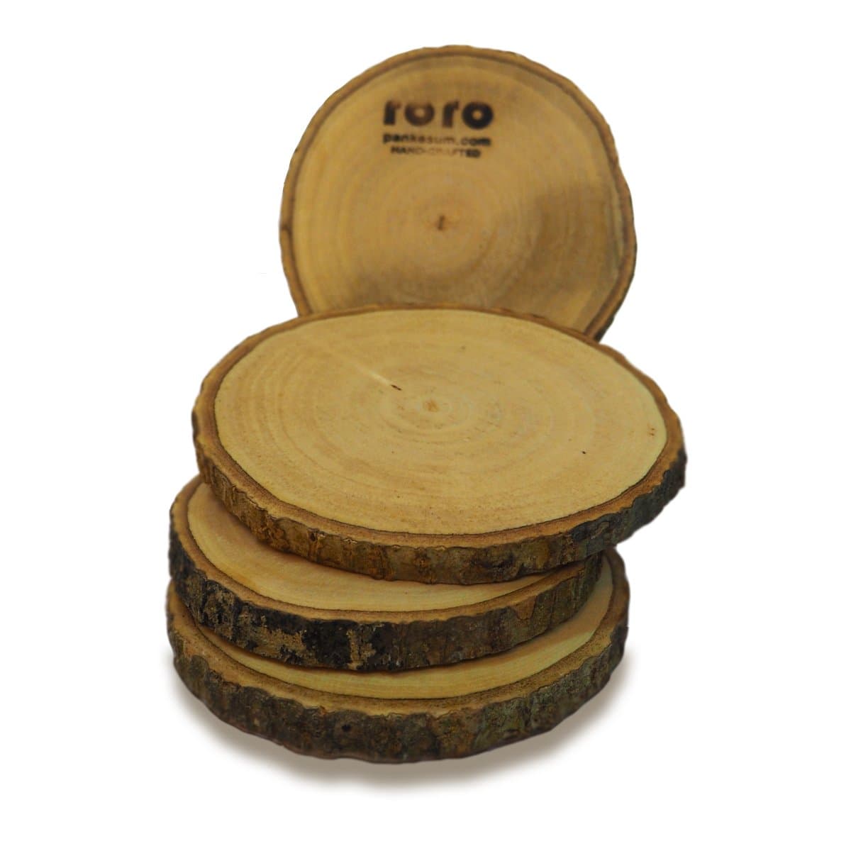 RoRo Coaster Set made from Wood Branch Slice with bark, 4 piece