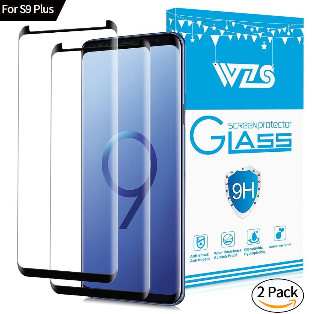 Samsung Galaxy S9 Plus Screen Protector, WZS Tempered Glass Screen Protector for Samsung Galaxy S9 Plus, 9H Hardness, Bubble Free, Anti-Fingerprint HD Screen Protector Film (2-Pack)