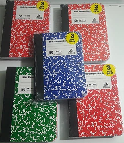 Mini Composition Books, , Red, Blue and Green, Bulk 15-ct, 750 Total Pages (Red,)