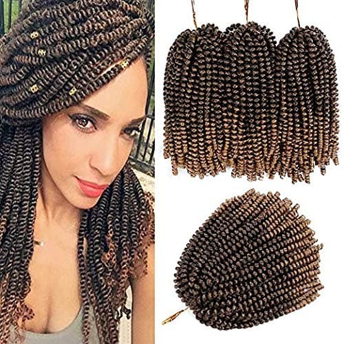 3 Pack Spring Twist Crochet Braids Mixed Light Brown Bomb Twist Crochet Hair Synthetic Braiding Hair Extensions 8 Inch (T1B 27)