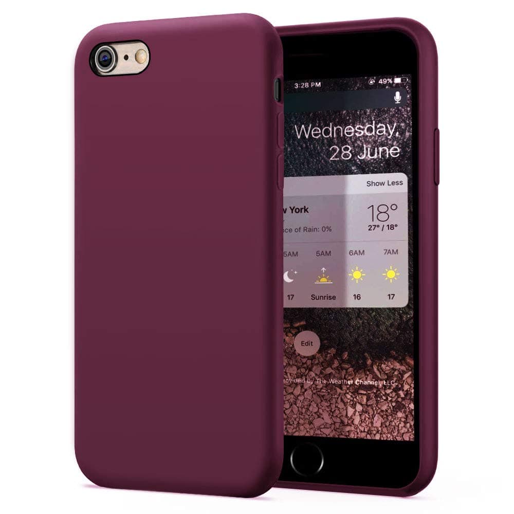 KUMEEK iPhone 6s Case/iPhone 6 Case, Anti-Slip Liquid Silicone Gel Rubber with Soft Microfiber Cushion Shockproof Drop Protective Case Cover for iPhone 6s/6 - WineRed