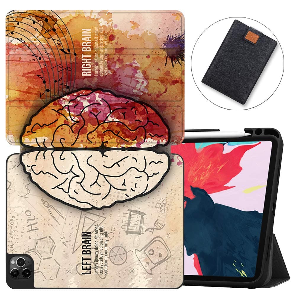 MAITTAO Case For iPad Pro 11 inch 2nd Generation 2020 Release with Apple Pencil Holder, Soft TPU Back Shell Stand Smart Cover For iPad Pro 11 Case Tablet Sleeve 2 in 1 Bundle, Creative Brain 14