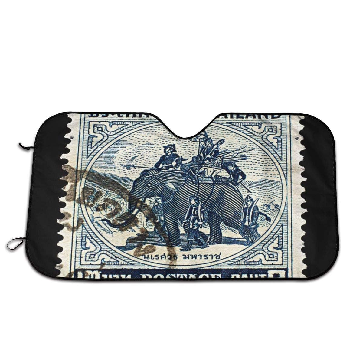 DGbanma Windshield Sun Shade,Foldable Car Sun Shade for Windshield Keep Your Vehicle Cool Black Thailand Circa 1955 Old Stamp Features Thai King Naresuan 1555 1605 Riding On War Elephant Blue