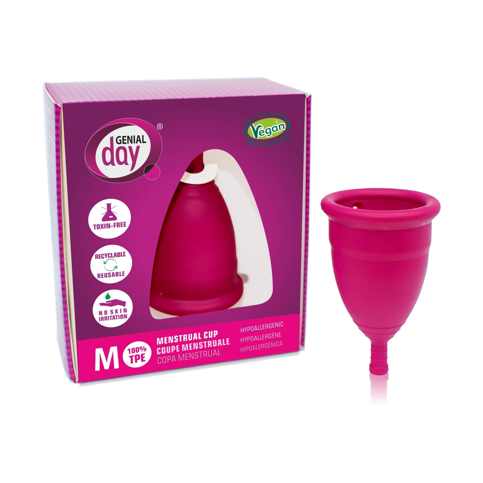 Genial Day Sensitive Menstrual Cup – Medium Soft – Regular Flow – Made in Europe - Premium Quality – Reusable Medical Grade TPE (Medium, Imperial Pink)