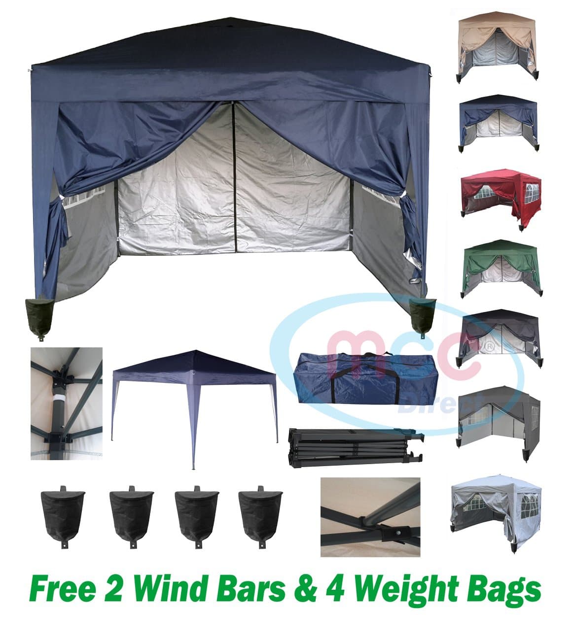 3x3m Pop-up Gazebo 2 Windbars waterproof coating l