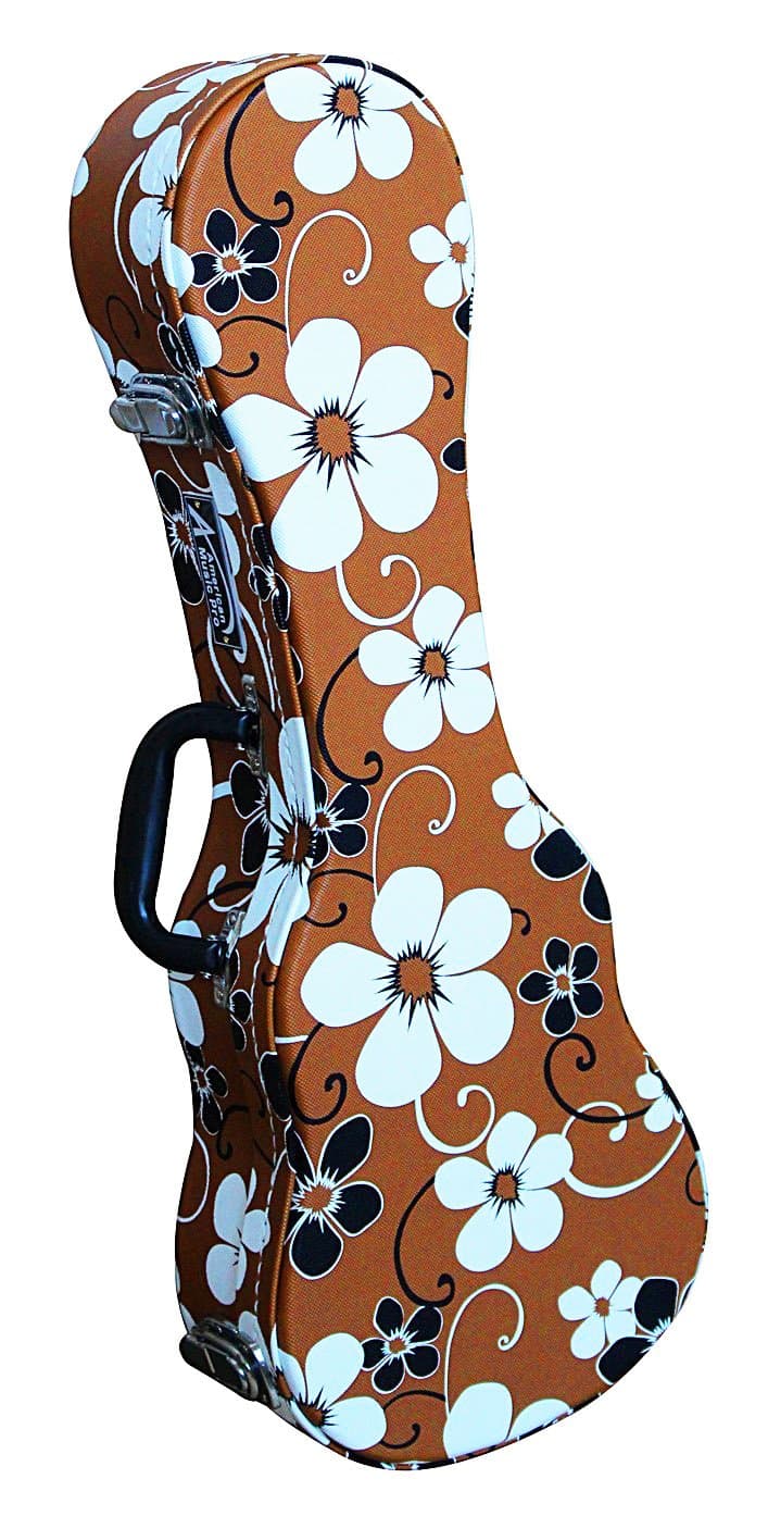 Concert Ukulele Hardshell Case with Plush Interior and Storage - Brown with White Flowers