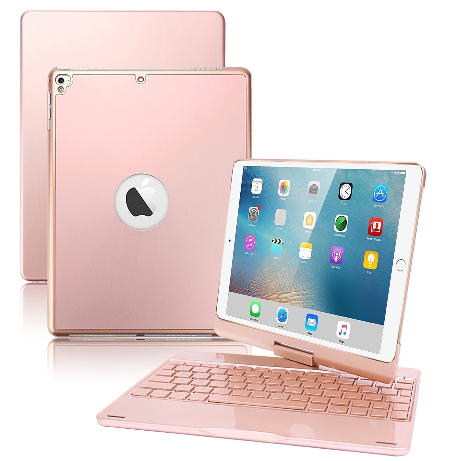 VANKY iPad Keyboard Case for iPad 2018 (6th Gen),iPad 2017(5th Gen),iPad Pro 9.7,iPad Air2 & 1, 360 Rotate Wireless/Bluetooth -Thin & Light Smart Backlit 7 Color iPad Case with Keyboard (Rose Gold)