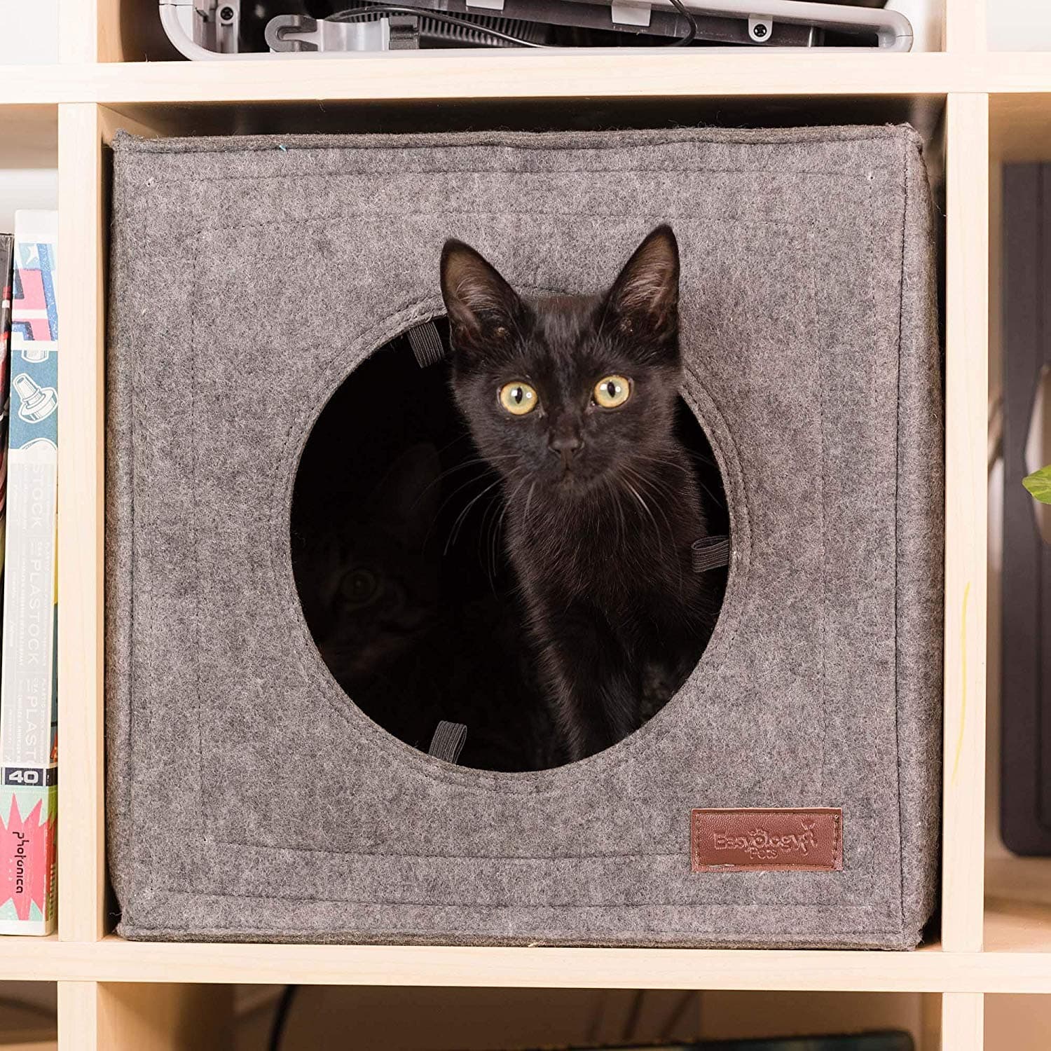 Thick Felt Cat Cave for IKEA Shelf - Cat Bed with Pillow & Reinforced Top - Easy Travel Cat Cube is Machine Washable - Foldable Cat Houses for Indoor Cats (Gray)