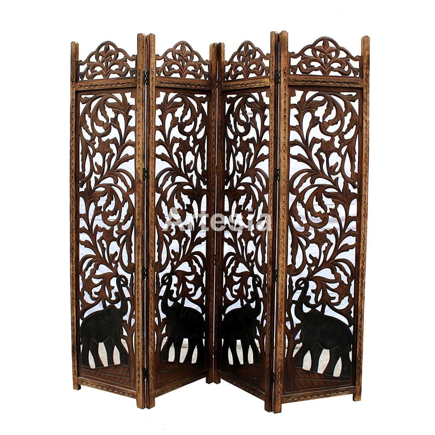 Artesia Handcrafted 4 Panel Room Partition (Brown)