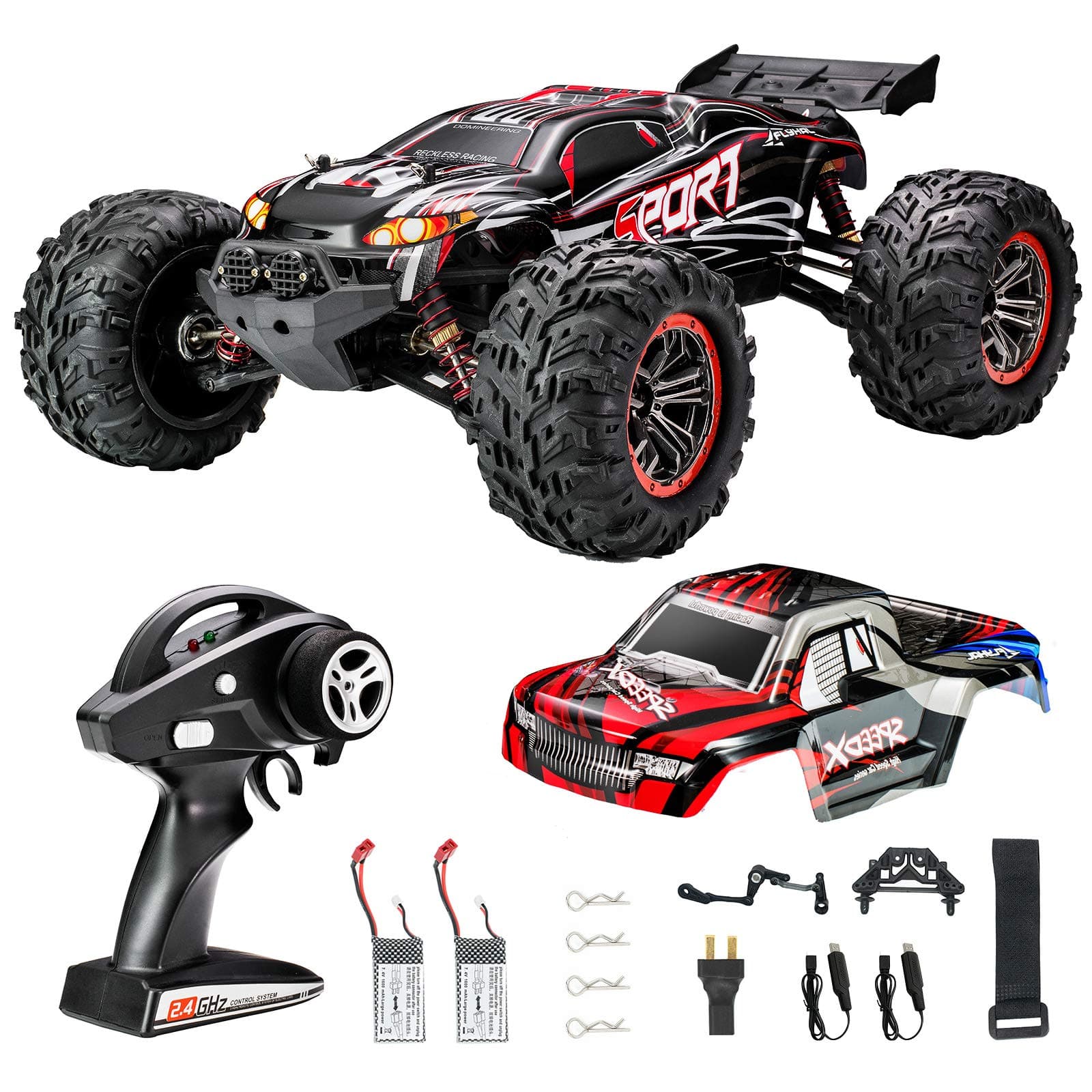 FLYHAL X04 PRO Remote Control Car RC Car 52km/h 32MPH 1:10 Scale 4WD Off-Road Rc Car for Adults and Kids Replaceable Car Shell 2.4 GHz Truck (2 Batteries)