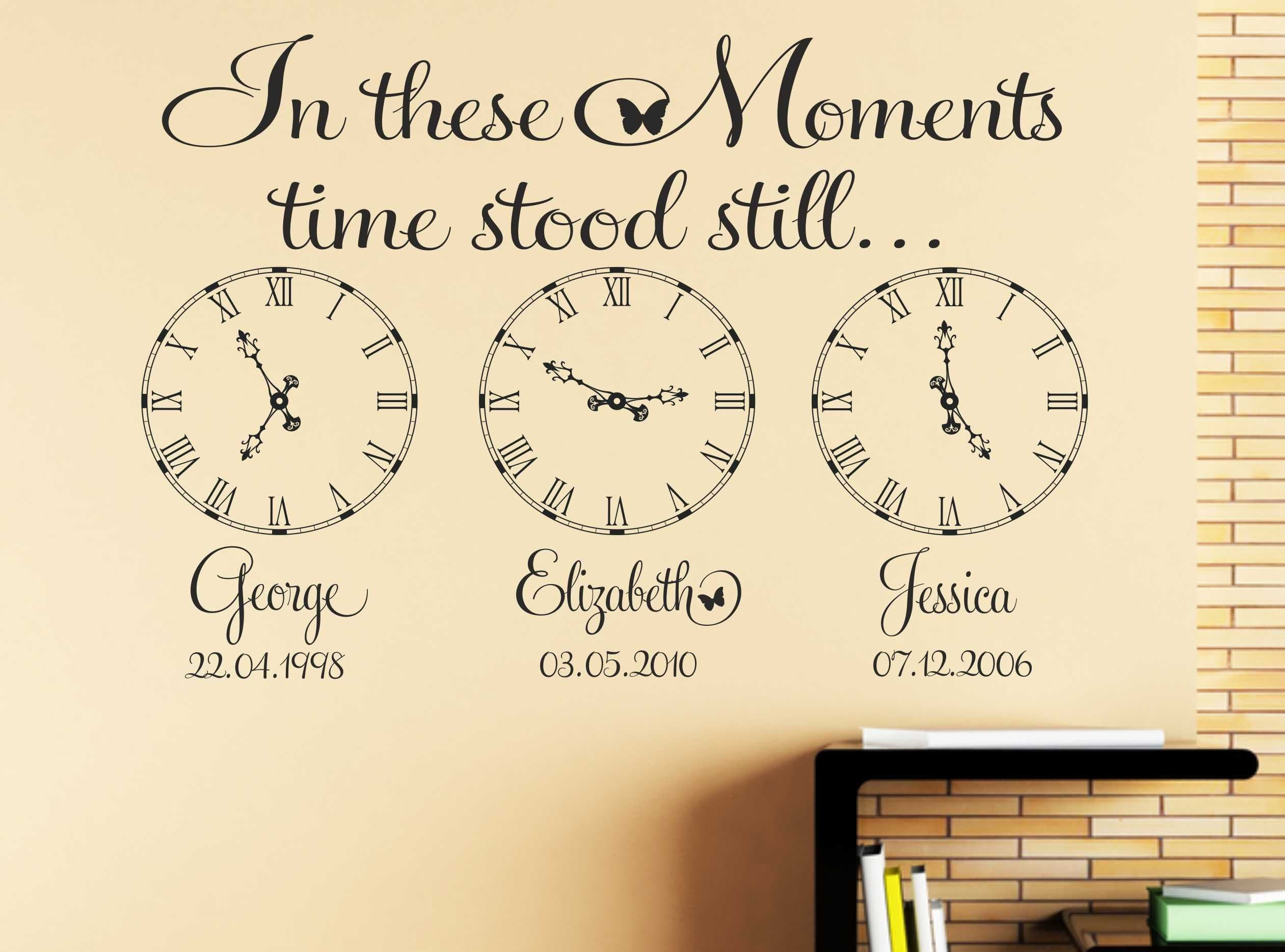 In These Moment Time Stood Still Clocks Dates Names x 3 Personalised Stickers q5