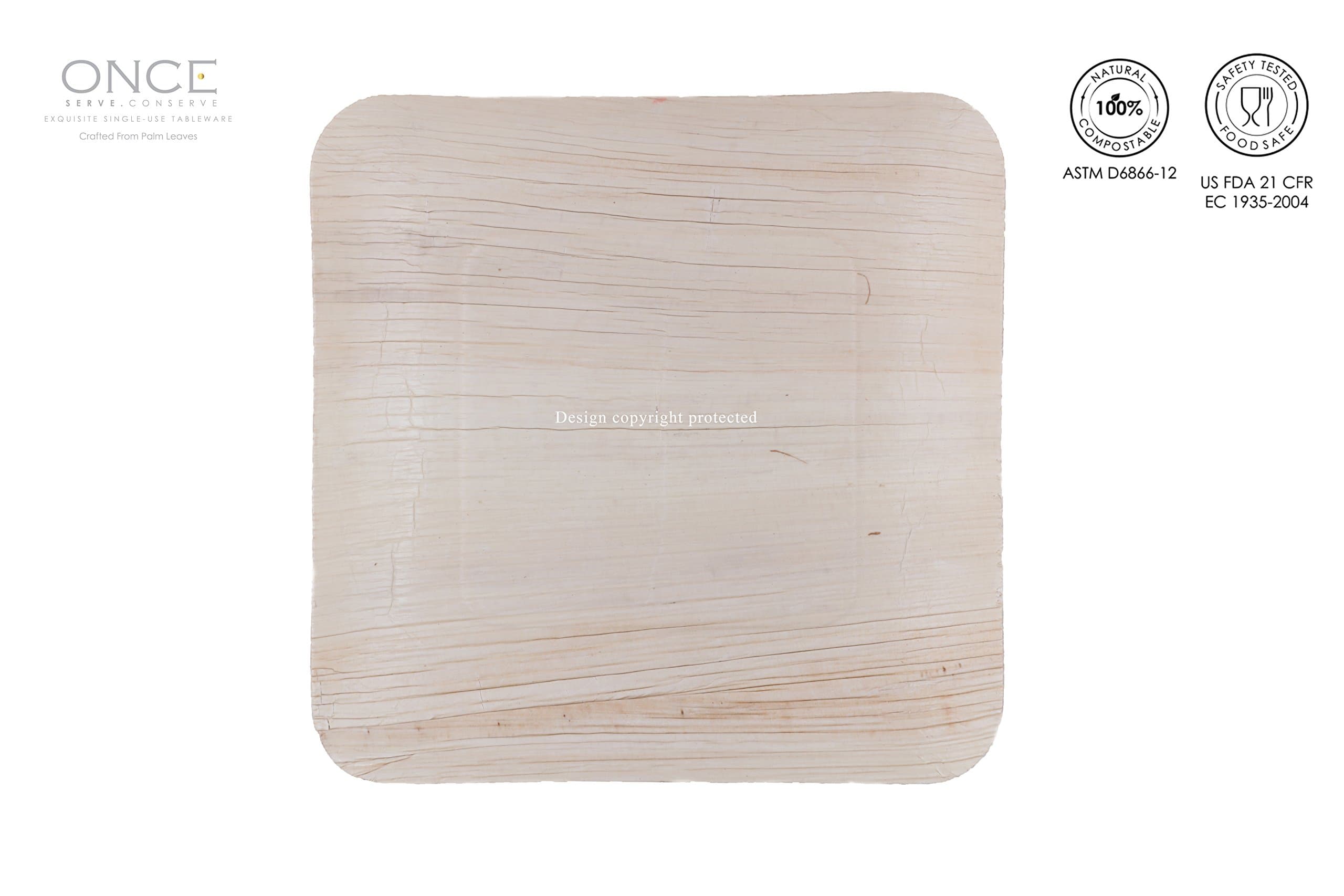 ONCE Tableware - 7.4" Square Plates / Set of 25 / 100% Biodegradable, Compostable and Eco-friendly, Disposable Areca Palm Leaf Plates / US FDA 21 CFR 176.170 & EC 1935-2004 Certified