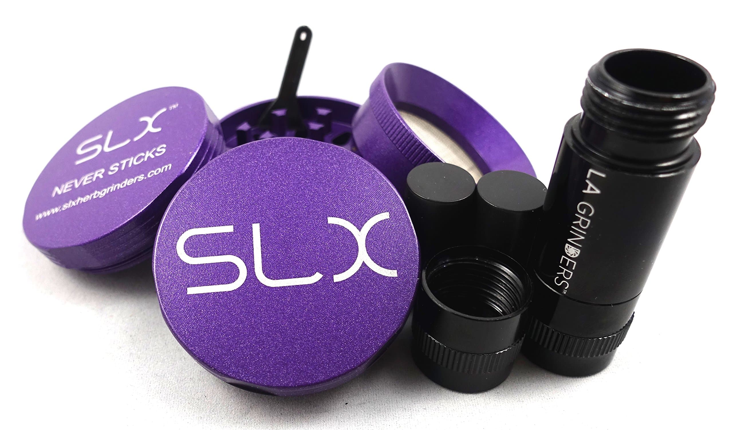 SLX Version 2.0 Purple Non-Stick 4 Piece Grinder - 2 Inch with La Grinders Pollen Press