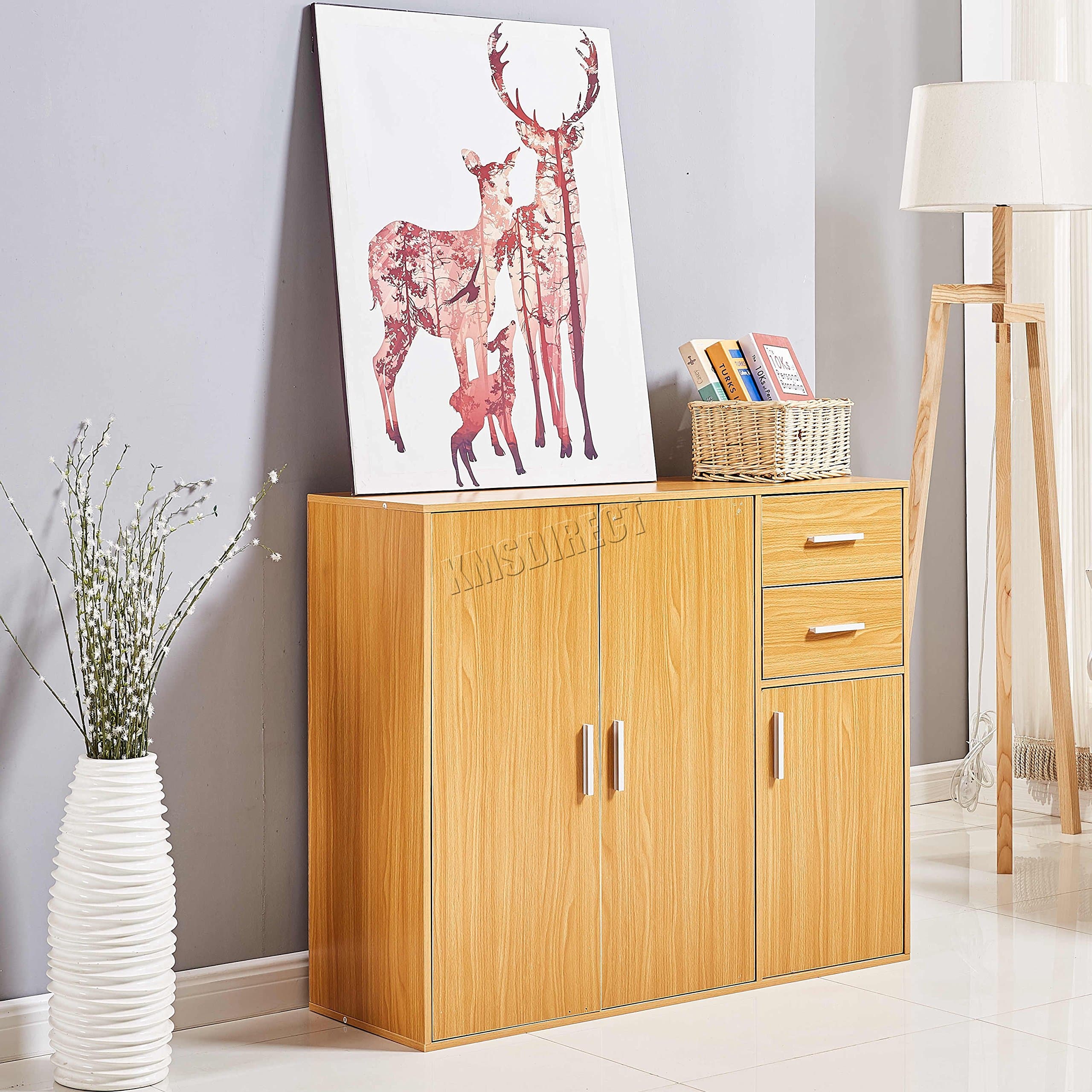 WestWood Sideboard Cabinet Storage With 3 Doors 2 Drawers tableware Organiser Cupboard Unit Home Living Room Kitchen Furniture PB SSP01 Beech