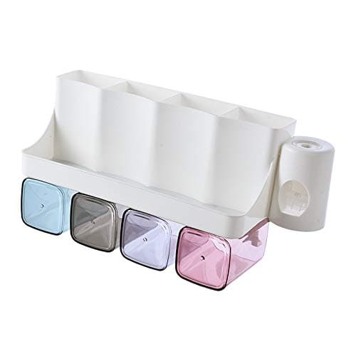 Maharsh Wall Mountable Durable and Stable Plastic Toothbrush Holder with 4 Slots for Keeping Toothpaste, Comb, Cream, Lotion & soap (Multicolor) (4 Slot)
