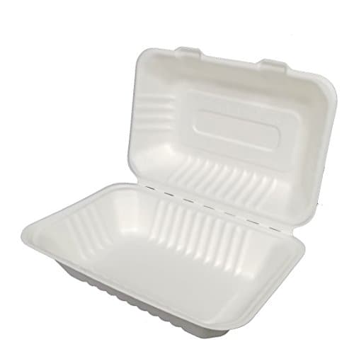 Earthable- Eco-Friendly, 100% Compostable, Renewable and Recyclable, with Sugarcane Fiber Heavy Duty Disposable Take Out Container Clamshell Boxes (125, 9"x 6"x 3" Rectangle)