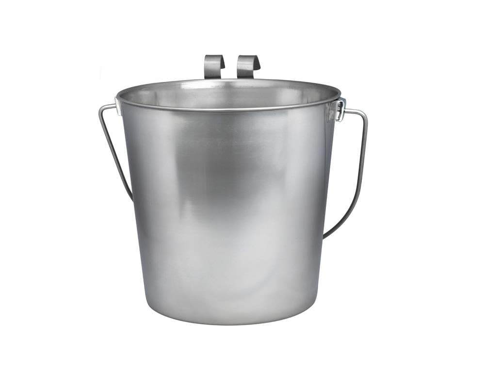 Indipets Stainless Steel Bucket For Pets (9-Quart) – Flat Back Pail w/ Hooks For Hanging – Food & Water Pail