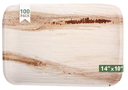 CaterEco Rectangle Areca Tray Set (100 Pieces Pack) | Size- 14 x 10 inches |Ecofriendly Disposable Dinnerware | Heavy Duty Biodegradable Party Utensils for Wedding, Camping & More